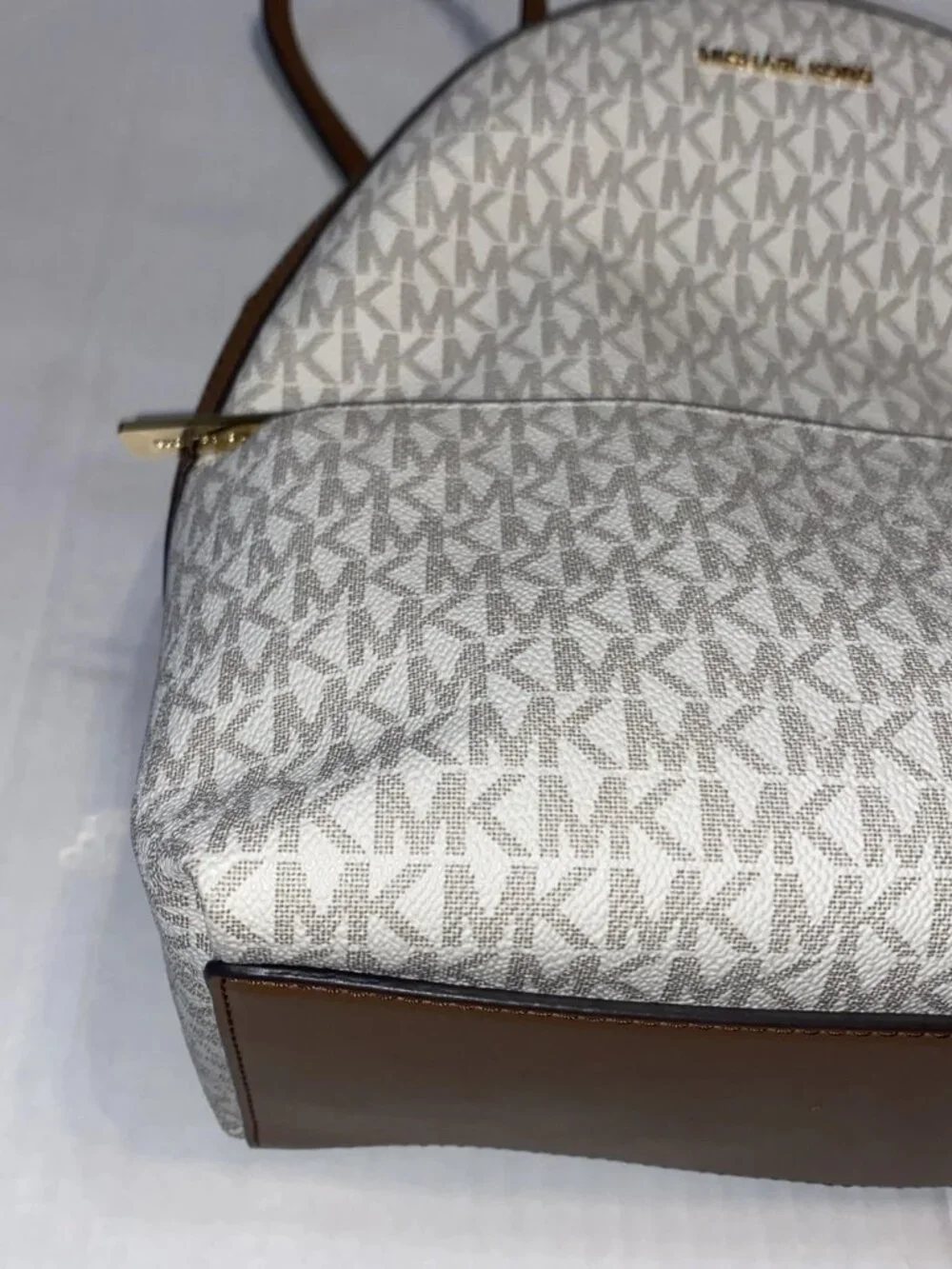 Michael Kors Beige/Brown MK Monogram Logo Backpack Zip Gold Hardware NWT